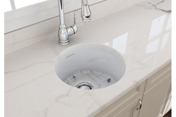 Cuisine Round 47 Inset / Undermount Fine Fireclay Gloss White Sink — Fireclay & Ceramic, Kitchen Sinks