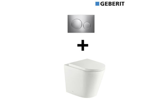 Package - Fino WhisperFlush Matte White Floor Mounted Pan & Thick Seat + Geberit In-wall Cistern + Flush Plate
