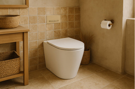Package - Fino WhisperFlush Gloss White Floor Mounted Pan & Thin Seat + Geberit In-wall Cistern + Flush Plate