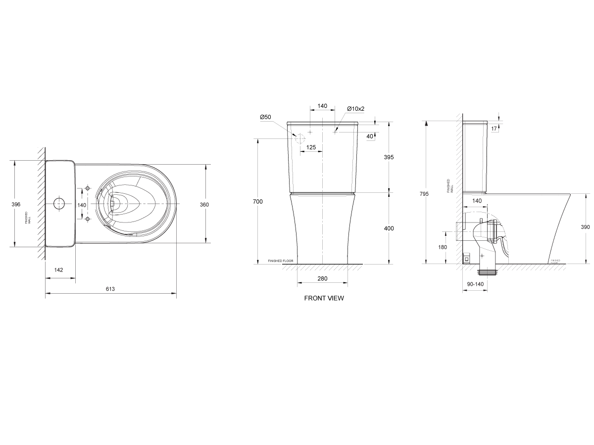 Heron Hygiene Rim Back Inlet Close Coupled Back to Wall Toilet Suite