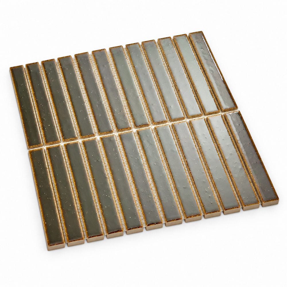 Kisarazu Espresso Japanese Look Kit Kat Mosaic Tile, angled sheet visualisation