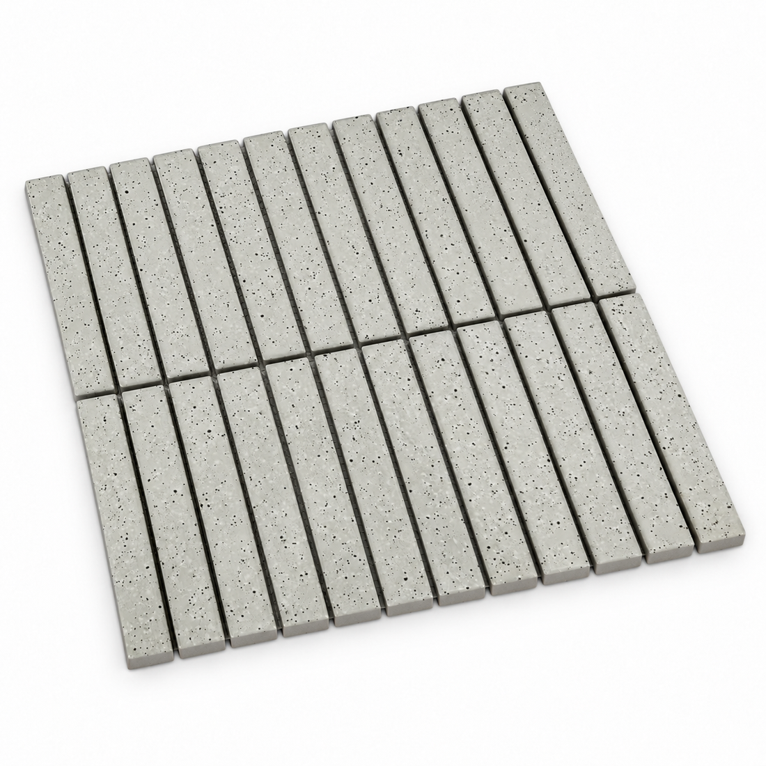 Kisarazu Glossy Light Grey Japanese Look Kit Kat Mosaic Tile, angled sheet visualisation
