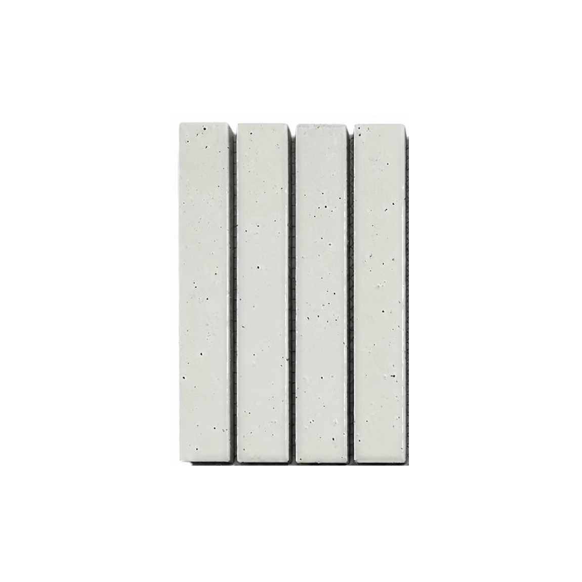 Kisarazu Speckled White Japanese Look Kit Kat Mosaic Tile, close-up of glaze and chips