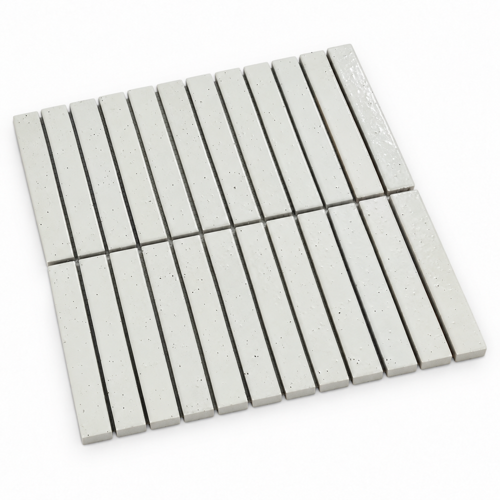 Kisarazu Speckled White Japanese Look Kit Kat Mosaic Tile, angled sheet visualisation