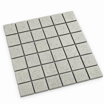 Kurashiki Glossy Light Grey Japanese Look Square Mosaic Tile, angled sheet visualisation
