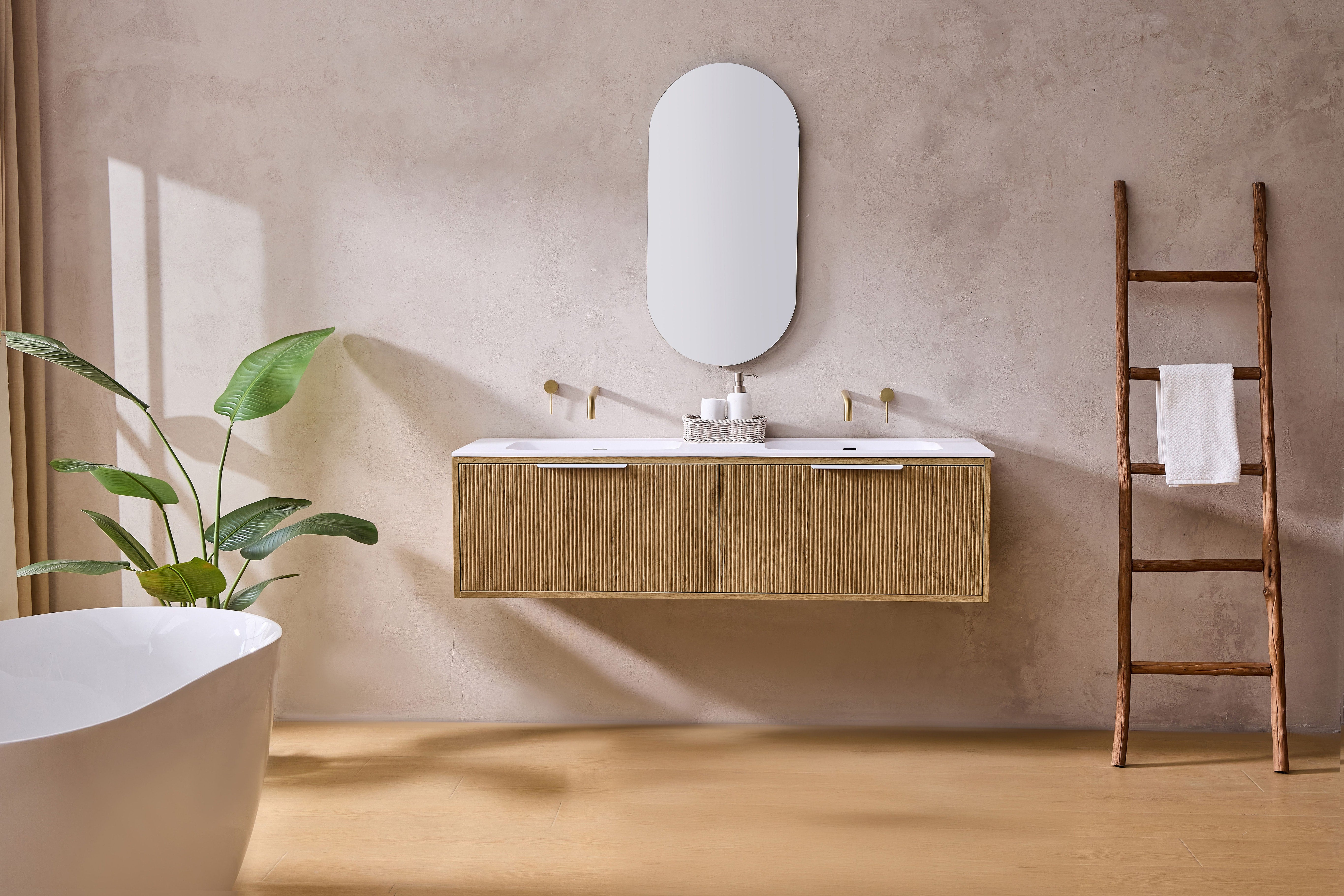 Kliff Fluted Wood Grain Vanities Prime Oak LK-MK1200W-PO