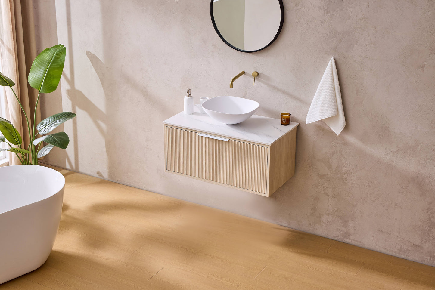 Kliff Fluted Wood Grain Vanities Coastal Oak LK-MK600W-CO