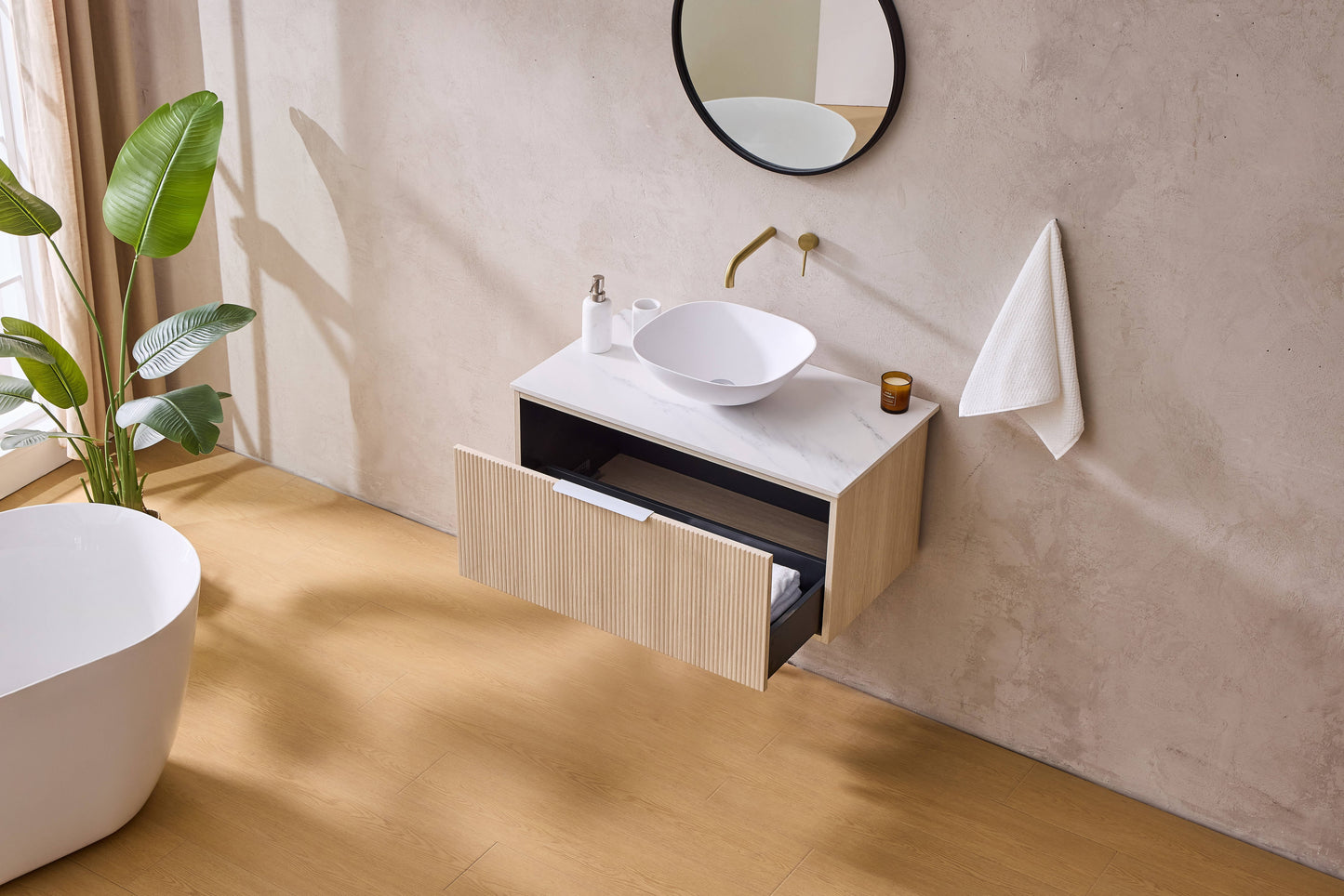 Kliff Fluted Wood Grain Vanities Coastal Oak LK-MK900W-CO
