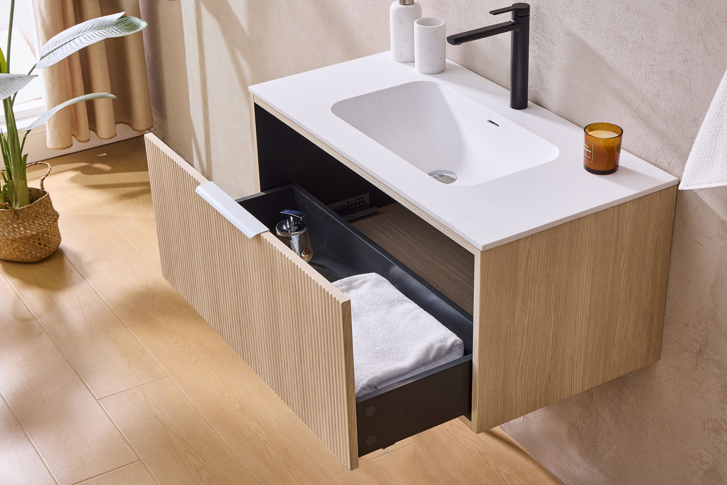 Kliff Fluted Wood Grain Vanities Coastal Oak LK-MK900W-CO