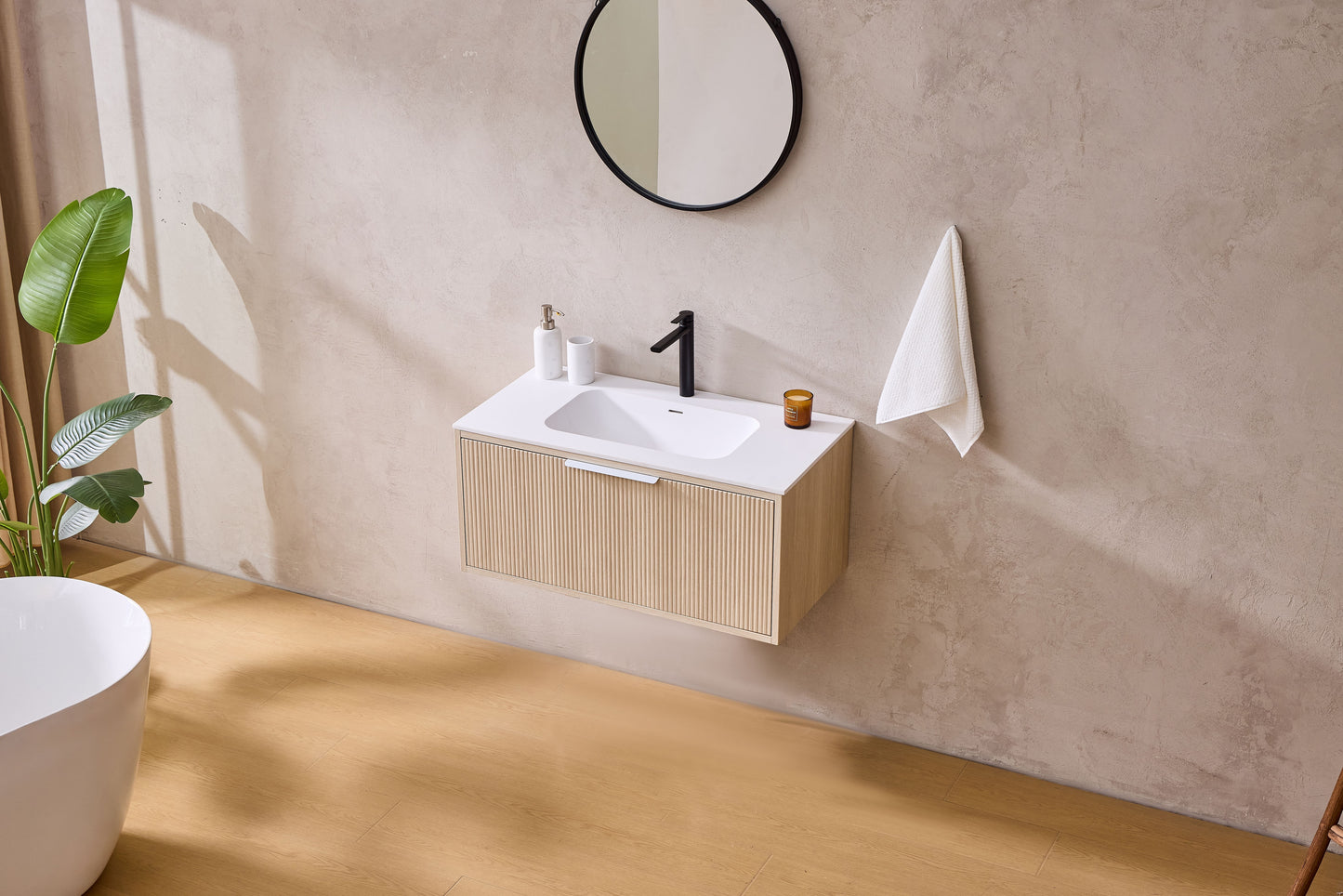 Kliff Fluted Wood Grain Vanities Coastal Oak LK-MK900W-CO