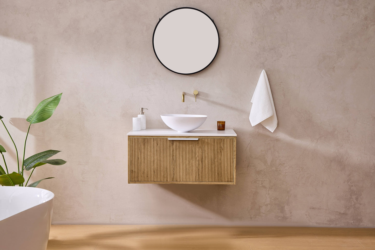 Kliff Fluted Wood Grain Vanities Prime Oak LK-MK900W-PO
