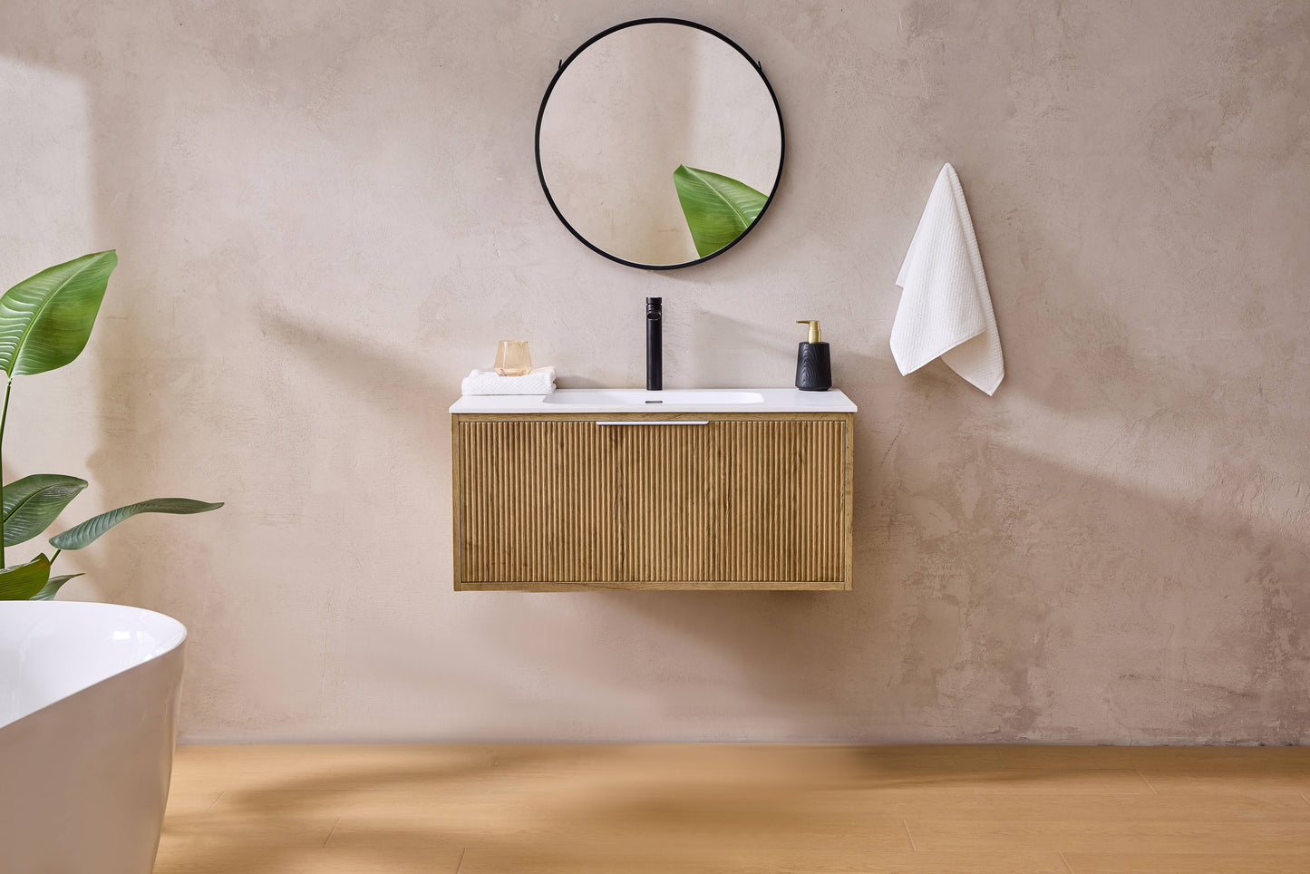 Kliff Fluted Wood Grain Vanities Prime Oak LK-MK900W-PO