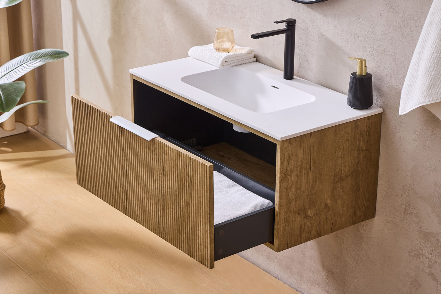 Kliff Fluted Wood Grain Vanities Prime Oak LK-MK900W-PO