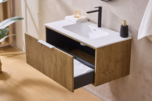 Kliff Fluted Wood Grain Vanities Prime Oak LK-MK900W-PO