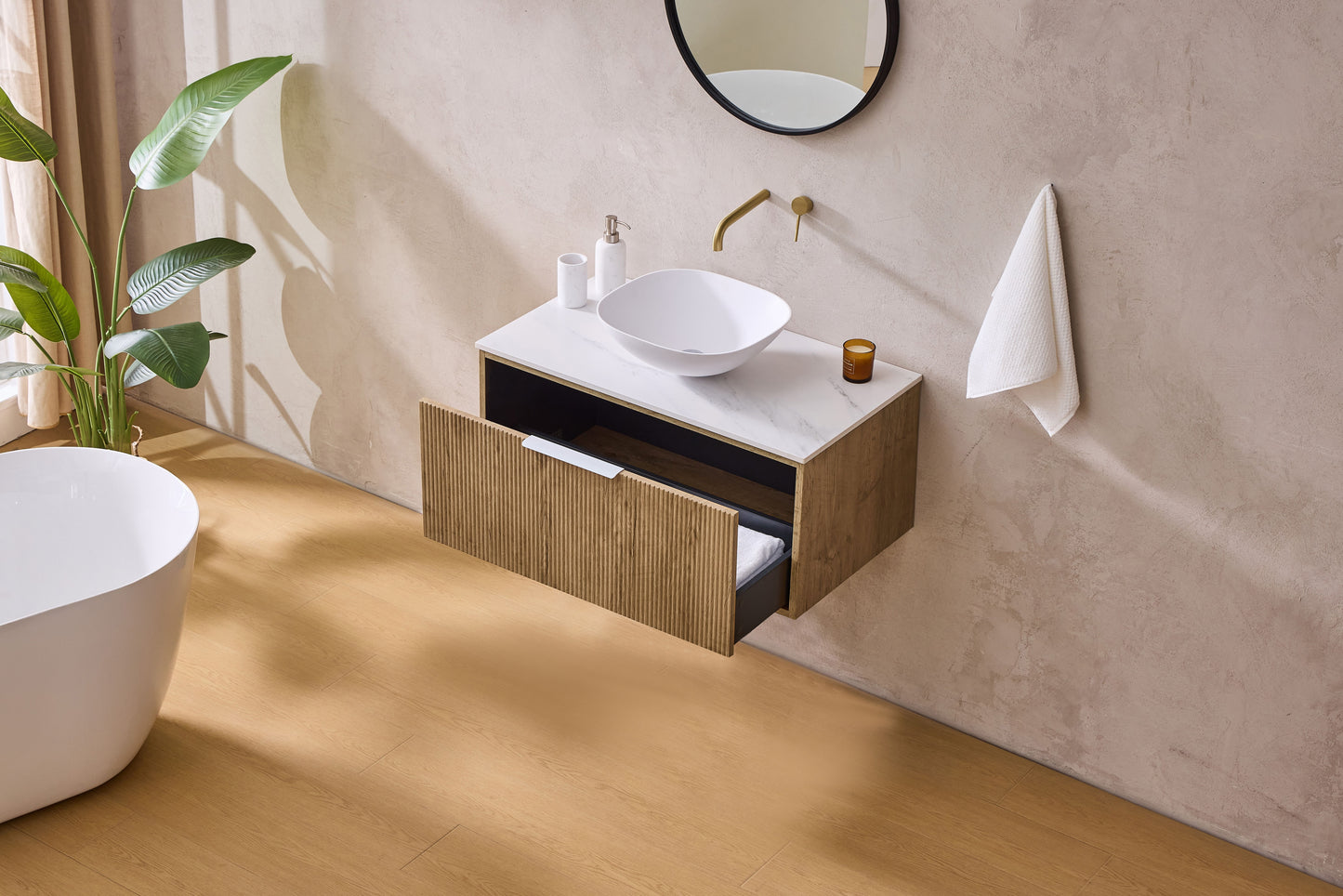 Kliff Fluted Wood Grain Vanities Prime Oak LK-MK900W-PO