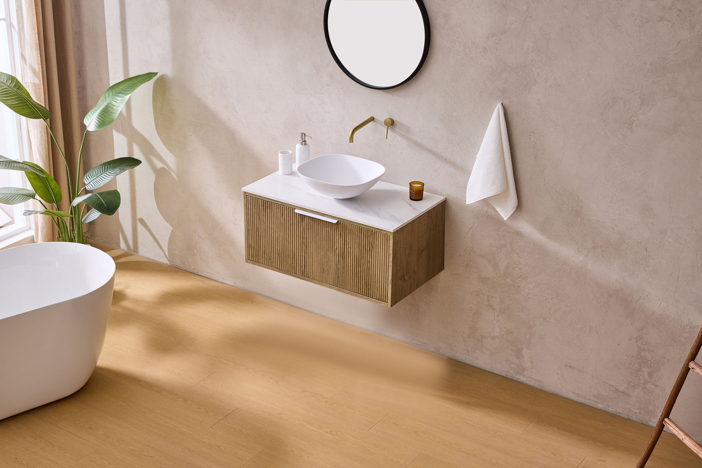 Kliff Fluted Wood Grain Vanities Prime Oak LK-MK900W-PO