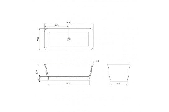 Lynton 168 x 75 TitanCast Solid Surface Freestanding Bath - Satin Silk White