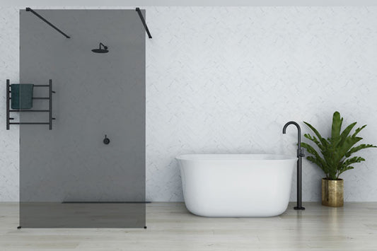 M-Series 1150 Freestanding Panel – Tinted glass/black fittings