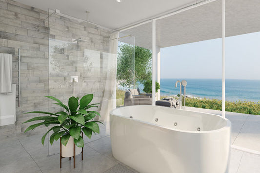 M-Series 1150 Freestanding Panel – Clear glass/chrome fittings