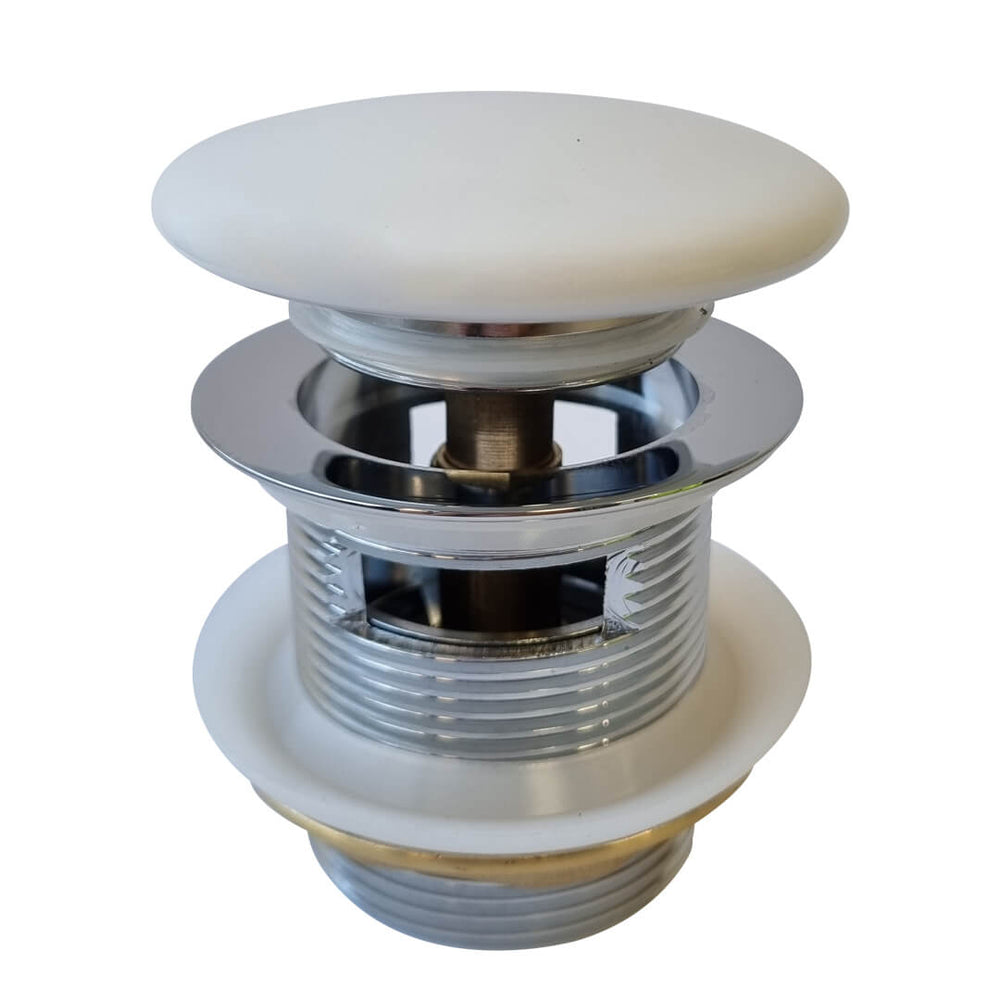 40mm Safety Pull-Out Pop-Up Bath Waste with Short Tail with Overflow - Matte White