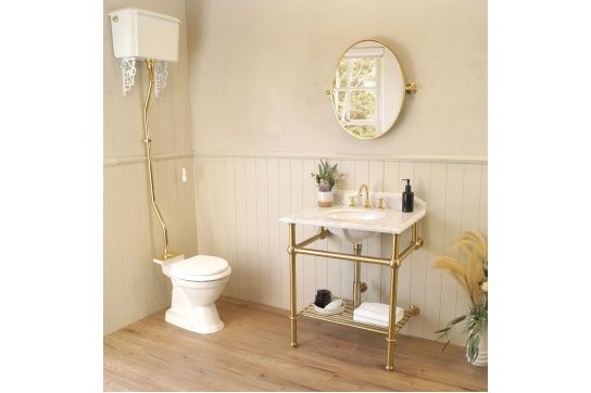 Mayer Basin Stand With 75 x 55 Real Carrara Marble Top - Brushed Brass