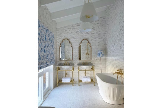 Mayer Basin Stand With 75 x 55 Real Carrara Marble Top - Brushed Brass