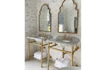 Mayer Basin Stand With 75 x 55 Real Carrara Marble Top - Brushed Brass — Gold & Brass, Freestanding