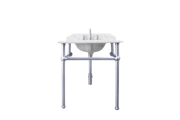 Mayer Basin Stand With 75 x 55 Real Carrara Marble Top - Chrome — Chrome & Stainless, Freestanding