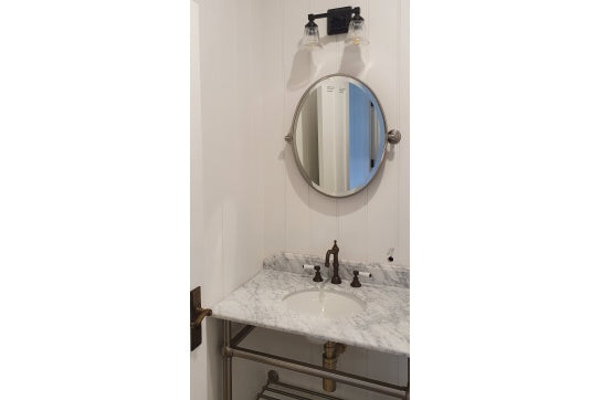 Mayer Basin Stand With 75 x 55 Real Carrara Marble Top - Brushed Brass