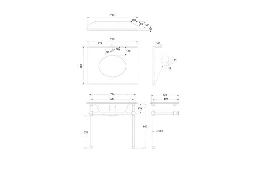 Mayer Basin Stand With 75 x 55 Real Carrara Marble Top - Brushed Brass