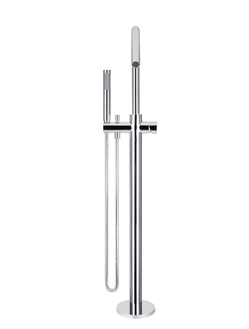 Round Pinless Freestanding Bath Spout and Hand Shower - Chrome