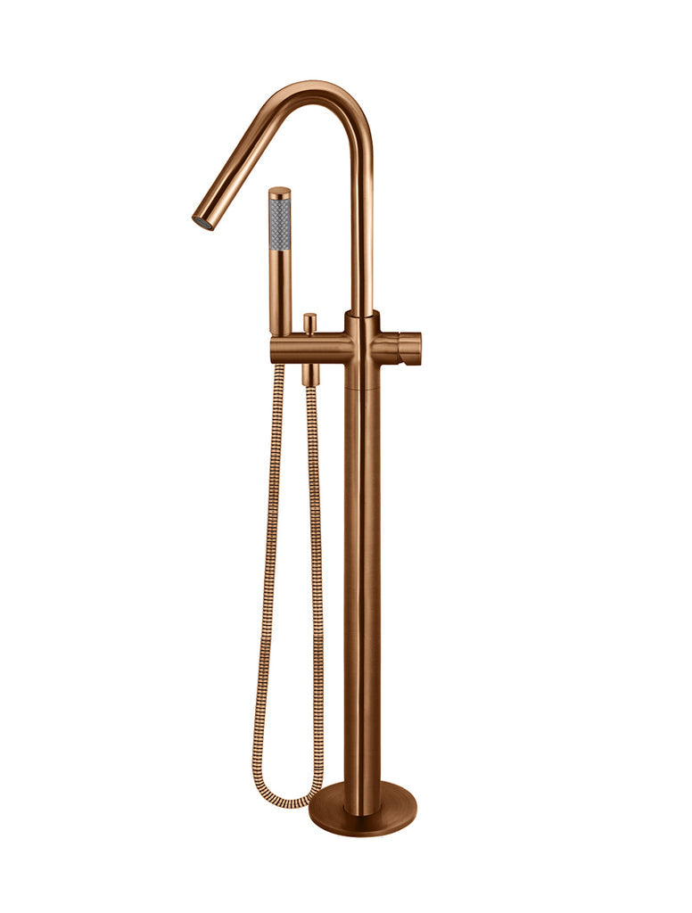 ROUND PINLESS FREESTANDING BATH SPOUT AND HAND SHOWER