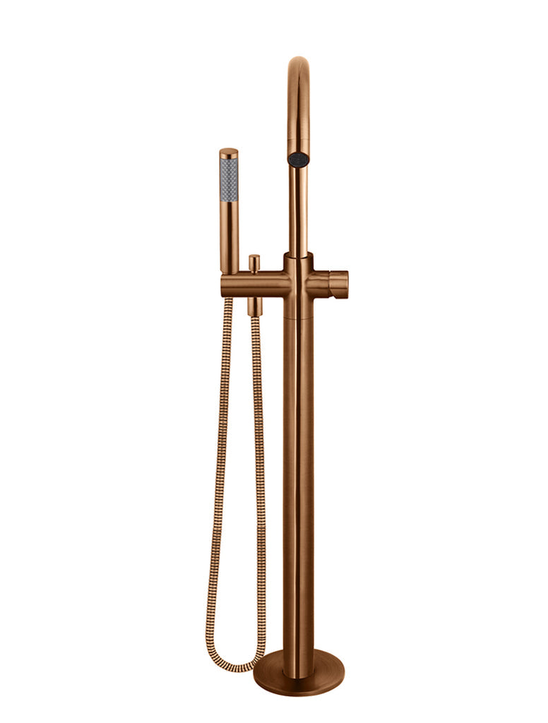 ROUND PINLESS FREESTANDING BATH SPOUT AND HAND SHOWER