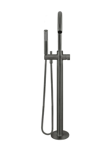 Round Pinless Freestanding Bath Spout and Hand Shower - Gunmetal