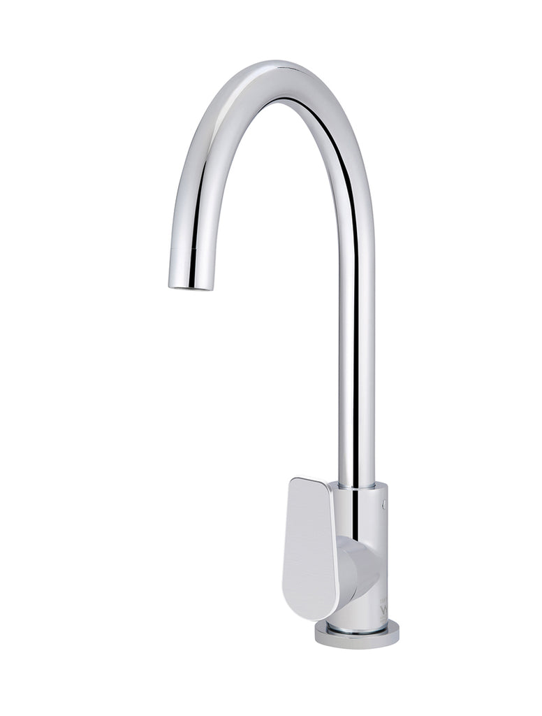 ROUND GOOSENECK KITCHEN MIXER TAP WITH PADDLE HANDLE