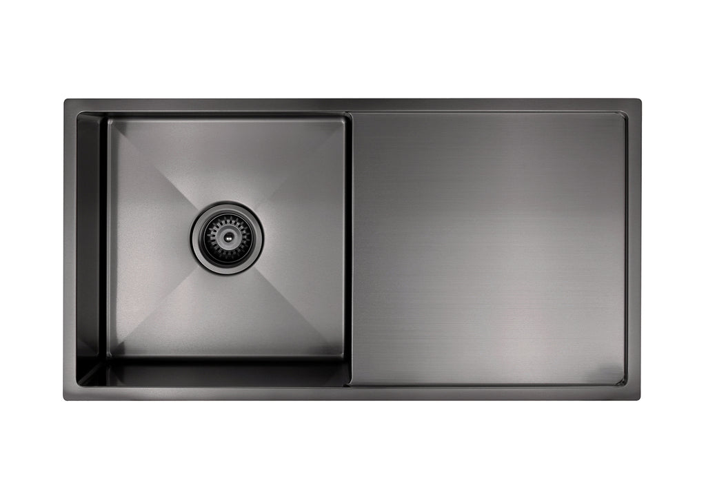 LAVELLO KITCHEN SINK - SINGLE BOWL & DRAINBOARD 840 X 440 GUNMETAL BLACK