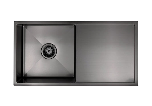 LAVELLO KITCHEN SINK - SINGLE BOWL & DRAINBOARD 840 X 440 GUNMETAL BLACK