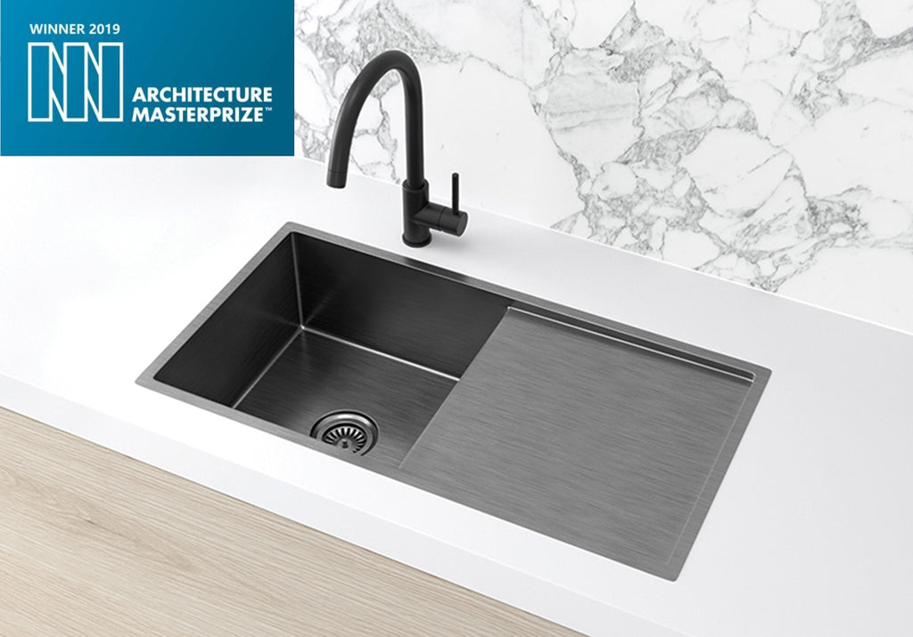 LAVELLO KITCHEN SINK - SINGLE BOWL & DRAINBOARD 840 X 440 GUNMETAL BLACK