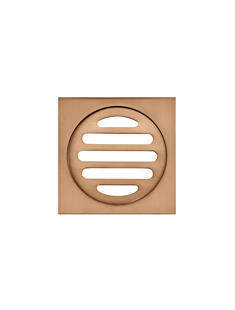 Square Floor Grate Shower Drain 80MM Outlet — PVD Lustre Bronze, Bronze, Floor Wastes & Drains