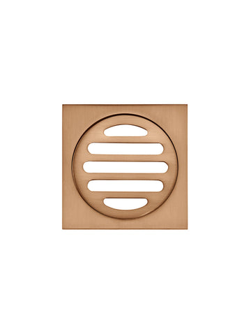 Square Floor Grate Shower Drain 80MM Outlet — PVD Lustre Bronze, Bronze, Floor Wastes & Drains