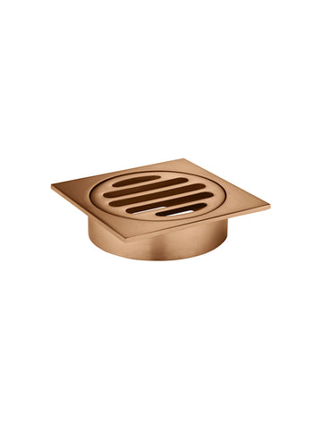 Square Floor Grate Shower Drain 80MM Outlet — PVD Lustre Bronze, Bronze, Floor Wastes & Drains