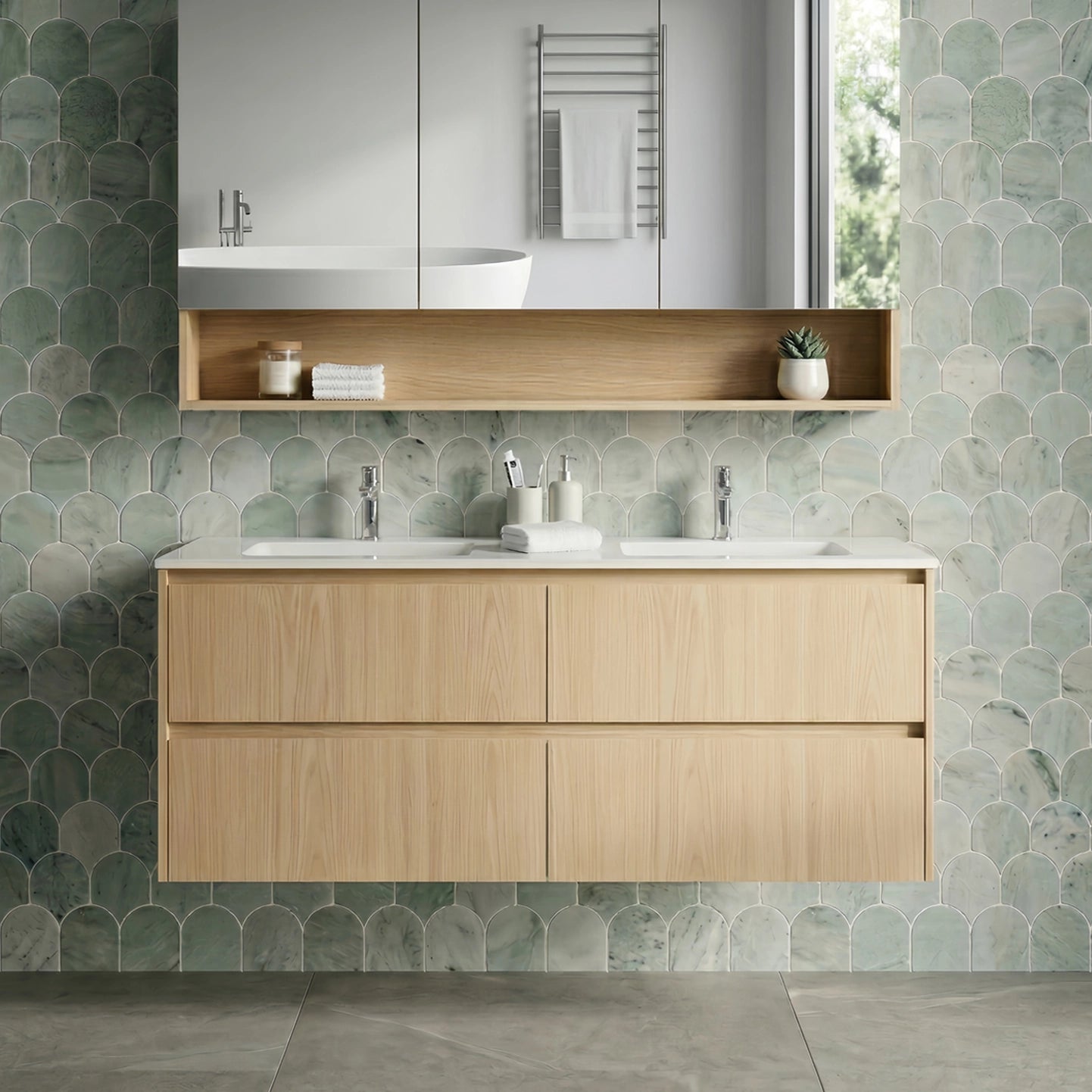 Gladstone Modern Wall Hung Plywood Double Bowl LK-MG1220W-SO