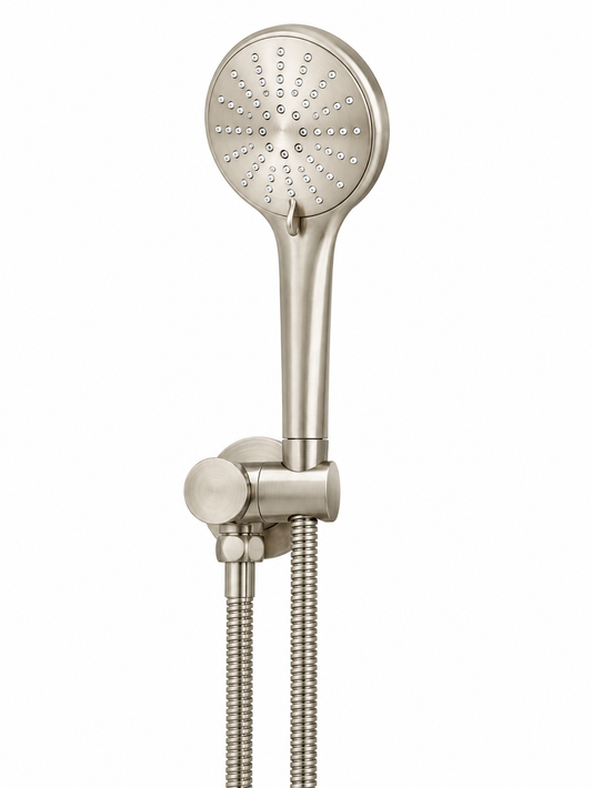 Round Hand Shower on Swivel Bracket — PVD Brushed Nickel, Brushed Nickel, Hand Held Showers