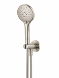 Round Three Function Hand Shower on Fixed Bracket — PVD Brushed Nickel, Brushed Nickel, Hand Held Showers