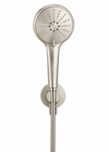 Round Three Function Hand Shower on Fixed Bracket — PVD Brushed Nickel, Brushed Nickel, Hand Held Showers