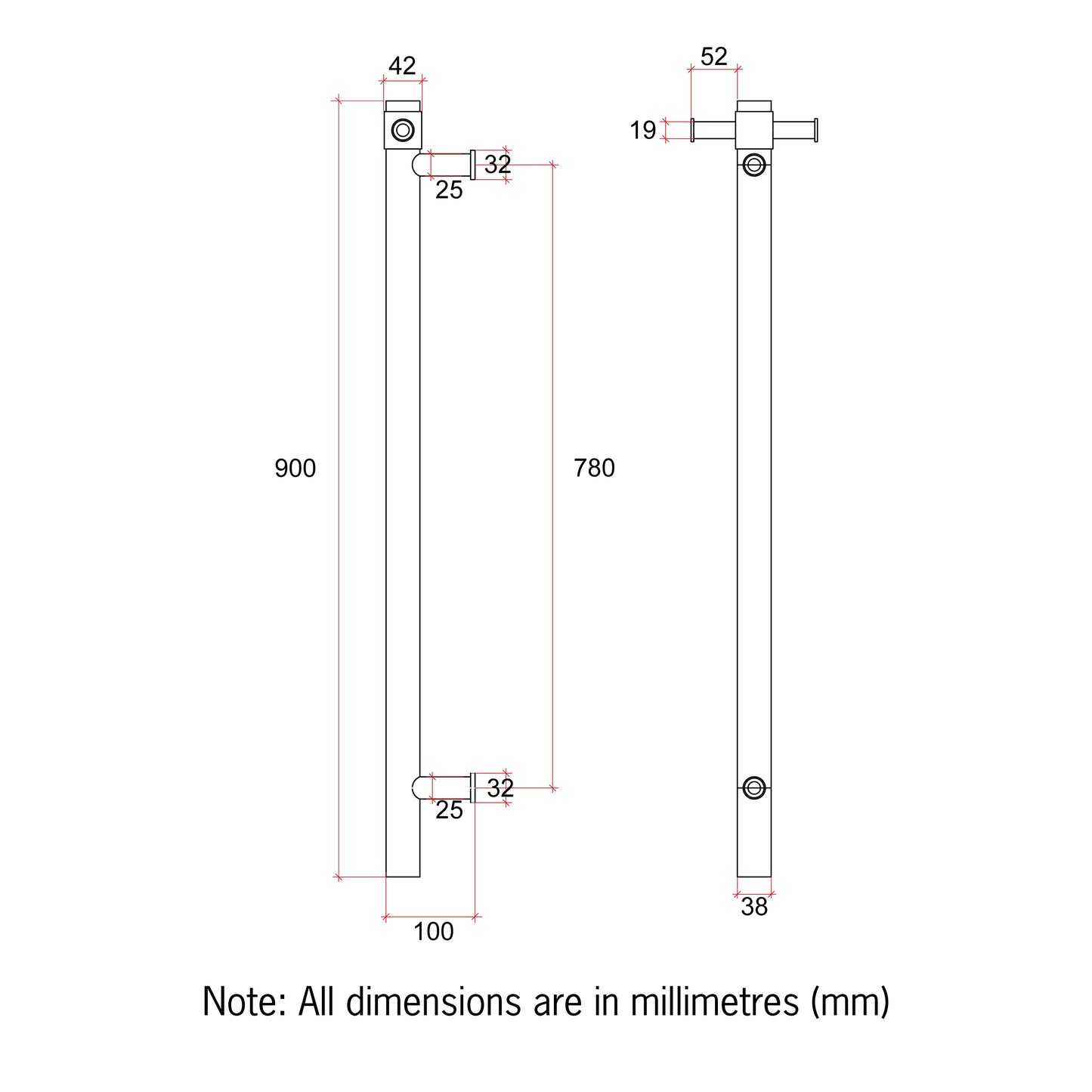 VSH900HBB Brushed Brass 240Volt Vertical Single Heated Rail