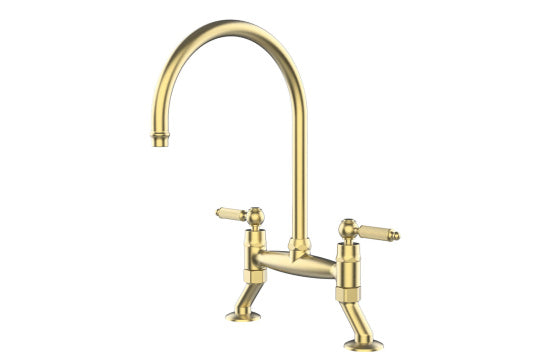 Novanta Bridge Mixer Tap - Brushed Brass — Gold & Brass, Basin Mixers