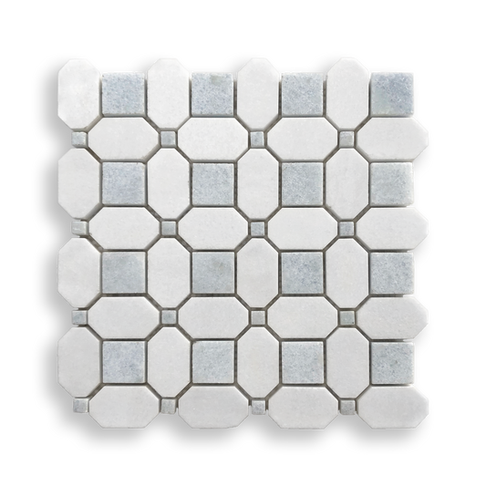 Pambula Cielo Cristallo and Thassos Natural Stone Octagon Mosaic Tile — White, Marble, Stone