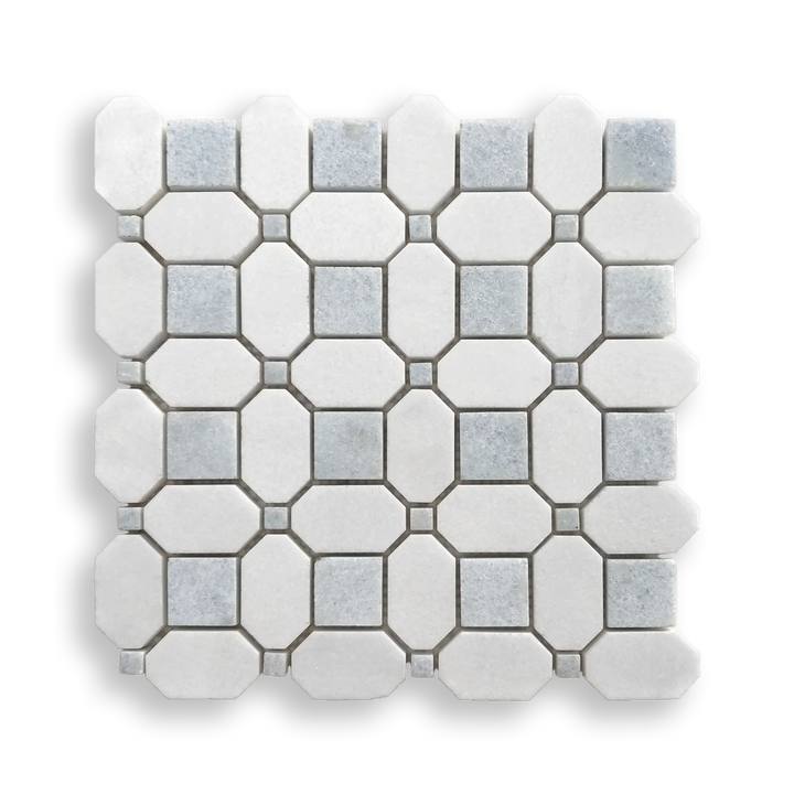 Pambula Cielo Cristallo and Thassos Natural Stone Octagon Mosaic Tile — White, Marble, Stone