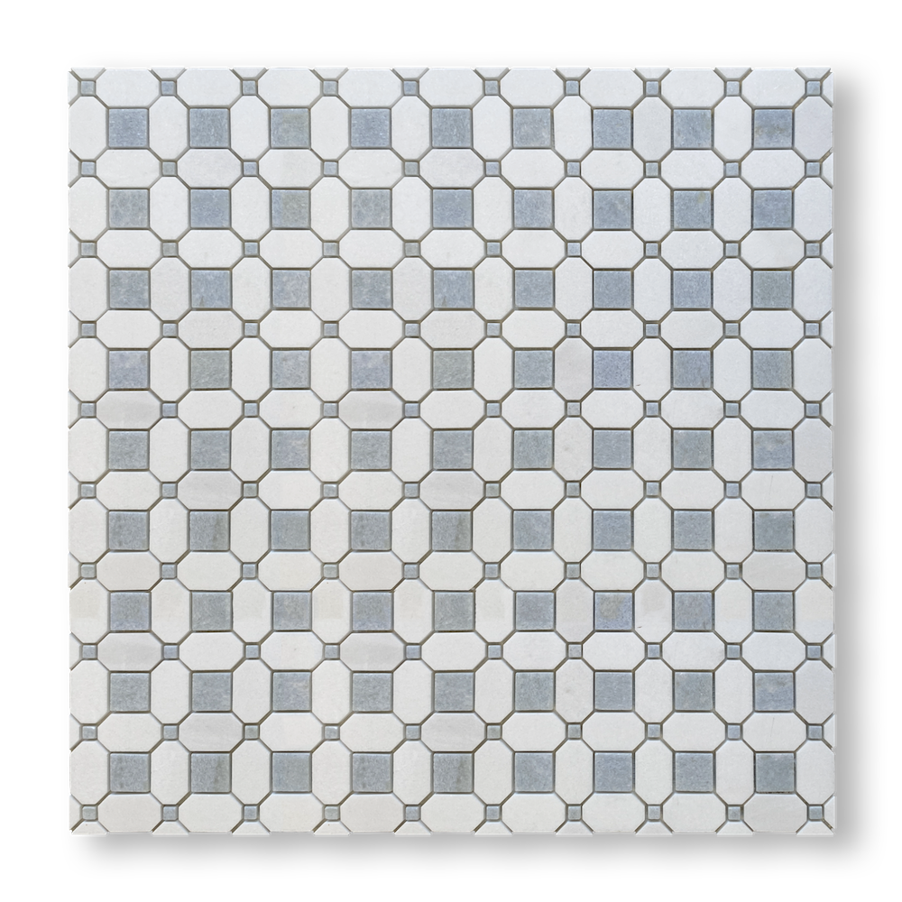 Pambula Cielo Cristallo and Thassos Natural Stone Octagon Mosaic Tile — White, Marble, Stone